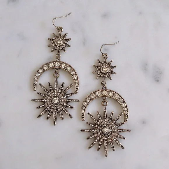 Celestial Drop Earrings w/ Moon & Star Embellishments - Picture 4 of 5